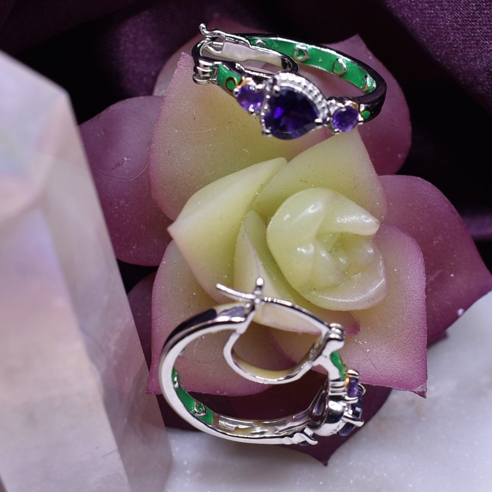Amethyst Enameled Hoop Earrings